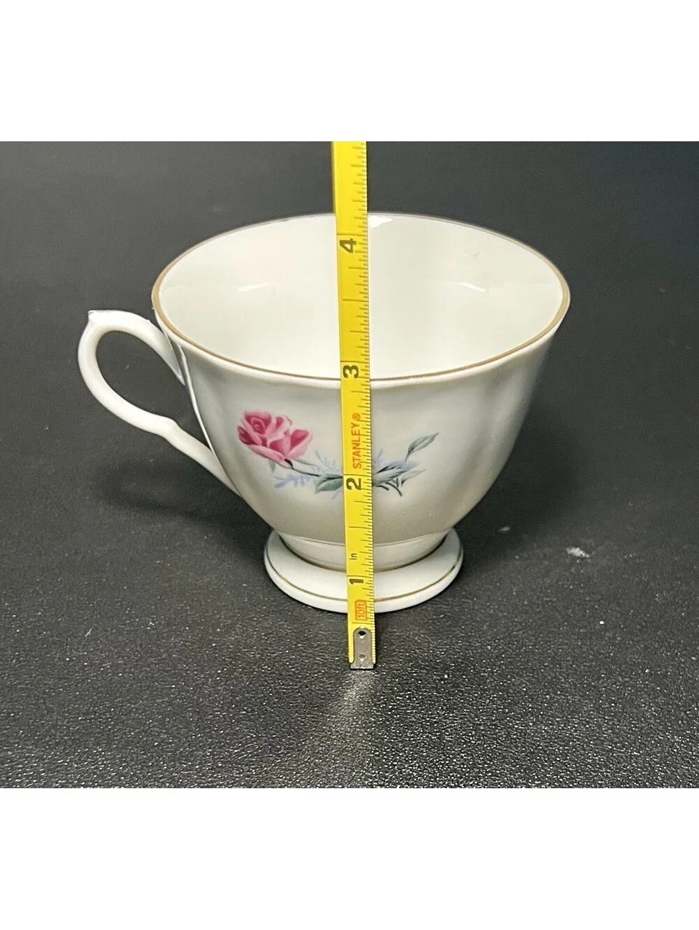 Liling China 1960s Cup Pink Rose Gold Rim Porcelain Pagoda Mark, 3.5x3”